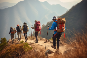 团队登山户外运动背包背包客