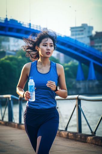 <strong>户外跑步</strong>运动的女孩伸展健康管理