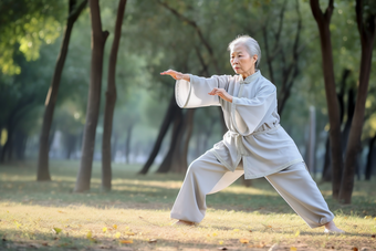 老年人打太极休闲横图中国奶奶