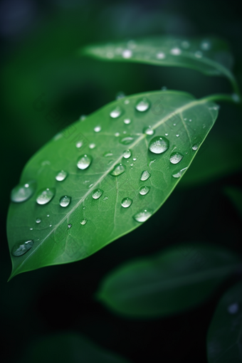 植物上的露珠近距水滴雨天
