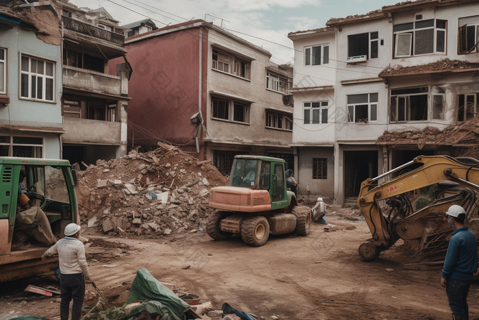 建筑拆除拆迁现场横图挖掘工人