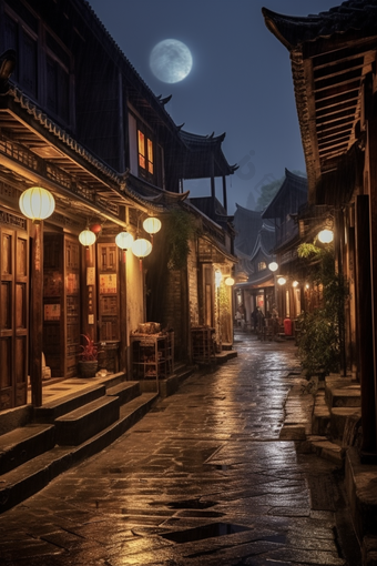 中国古镇夜色夜晚旅游城市
