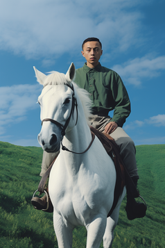 骑马的蒙古年轻人摄影图2