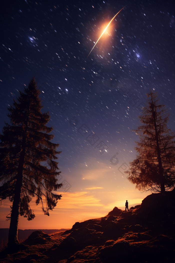 夜晚的流星闪烁天空自然景观