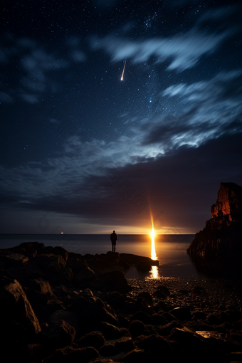 夜晚的流星闪烁星空晚上