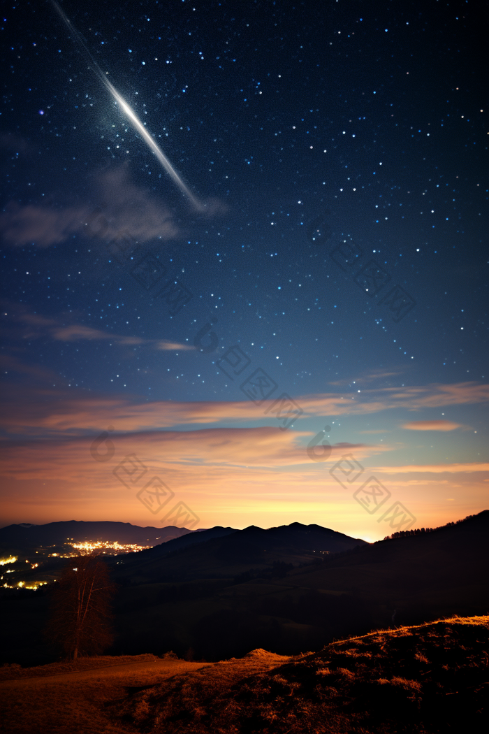 夜晚的流星闪烁陨石自然景观