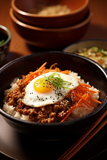 韩国石锅拌饭美食食物荷包蛋