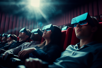 在电影院看3d电影的人们剧场眼镜