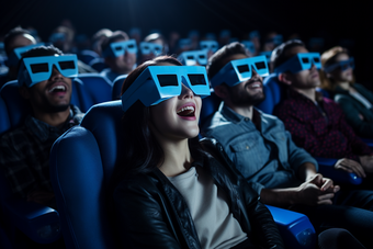 在电影院看3d电影的人们剧院眼镜