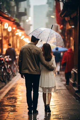 下雨天打伞的情侣雨滴<strong>雨景</strong>