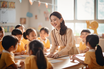 幼儿园上课的老师孩子儿童陪伴