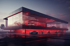 概念型高端灰底红光汽车销售展示厅摄影图1
