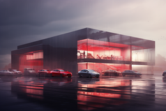 概念型高端灰底红光汽车销售展示厅摄影图6