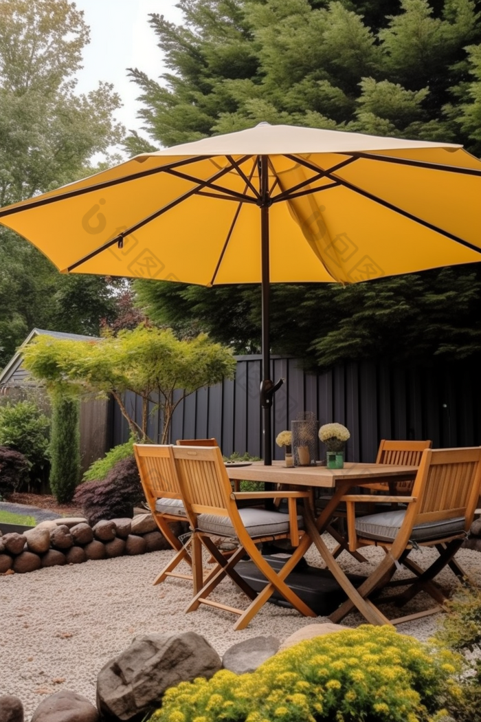 庭院休闲区遮阳伞木质
