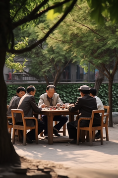 老人树荫下下棋喝茶摄影图15