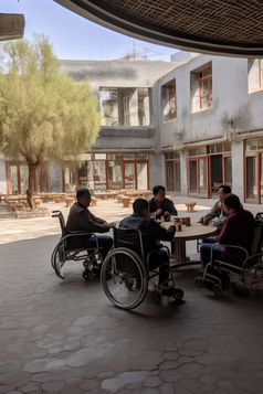 疗养院中下棋喝茶的老人摄影图6