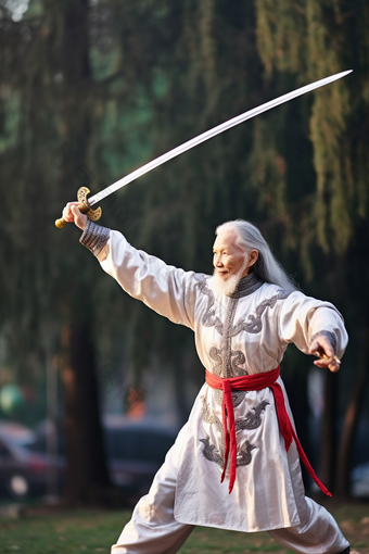 老年人舞剑传统修身养性