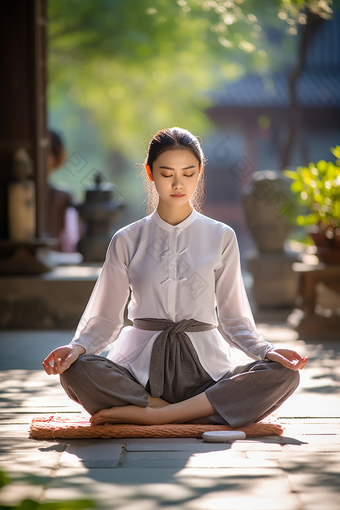 女性气功沉思女子锻炼