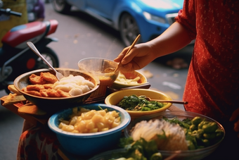 街边早餐摊铺油条