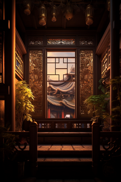 中国风古代建筑窗户摄影图15