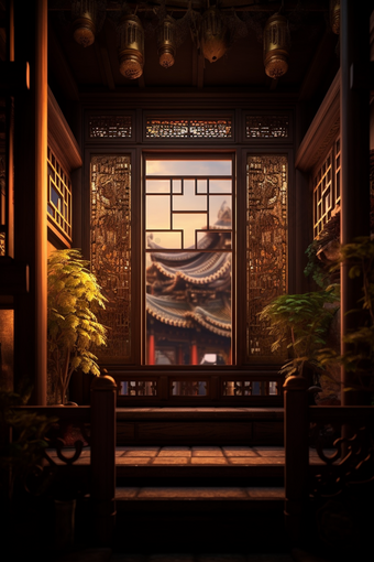 中国风古代建筑窗户古典建筑艺术设计