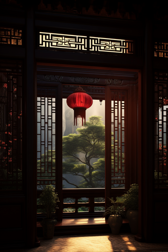 中国风古代建筑窗户雅致窗景图片