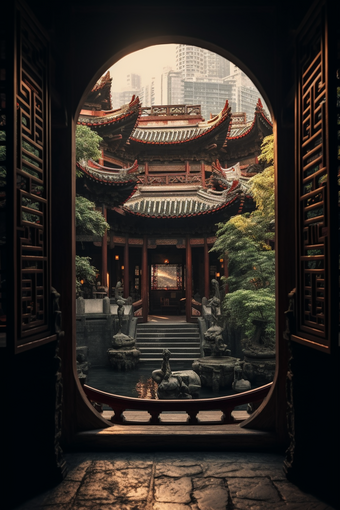 中国风古代建筑窗户雅致窗景艺术设计