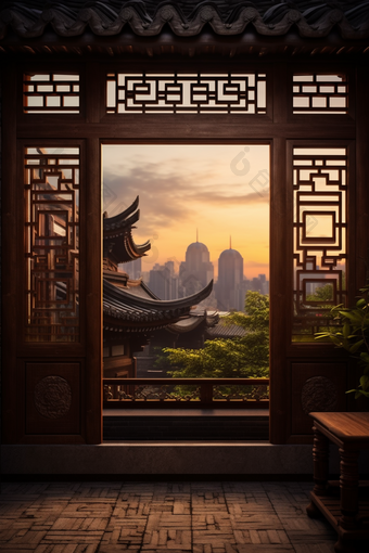 中国风建筑窗户雅致窗景历史文化