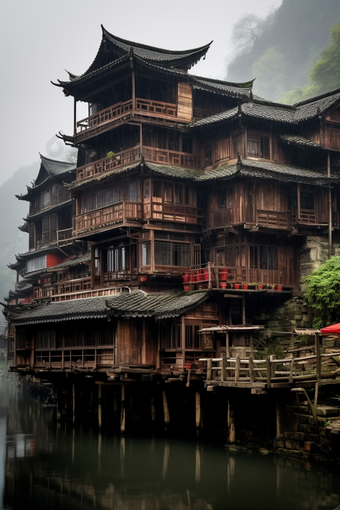 中国风少数民族吊脚楼民俗文化图片