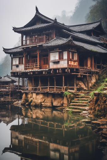 中国风少数民族吊脚楼传统建筑图片