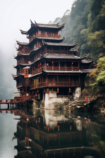 中国风少数民族吊脚楼民族风情风景摄影