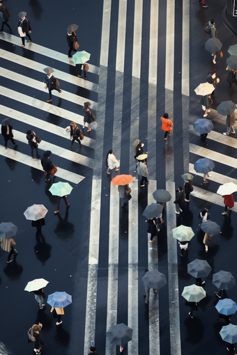 街道步行的人们<strong>绿色低碳</strong>出行