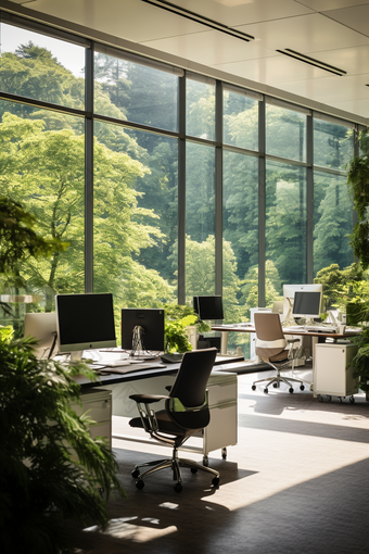 郁郁葱葱的绿色景观办公室环保企业