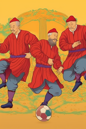 <strong>中国传统</strong>蹴鞠足球运动历史插画