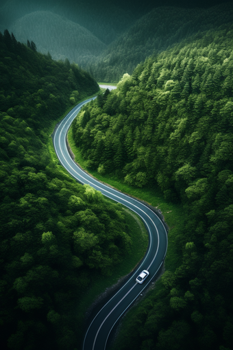 盘山公路上行使的汽车行驶风景