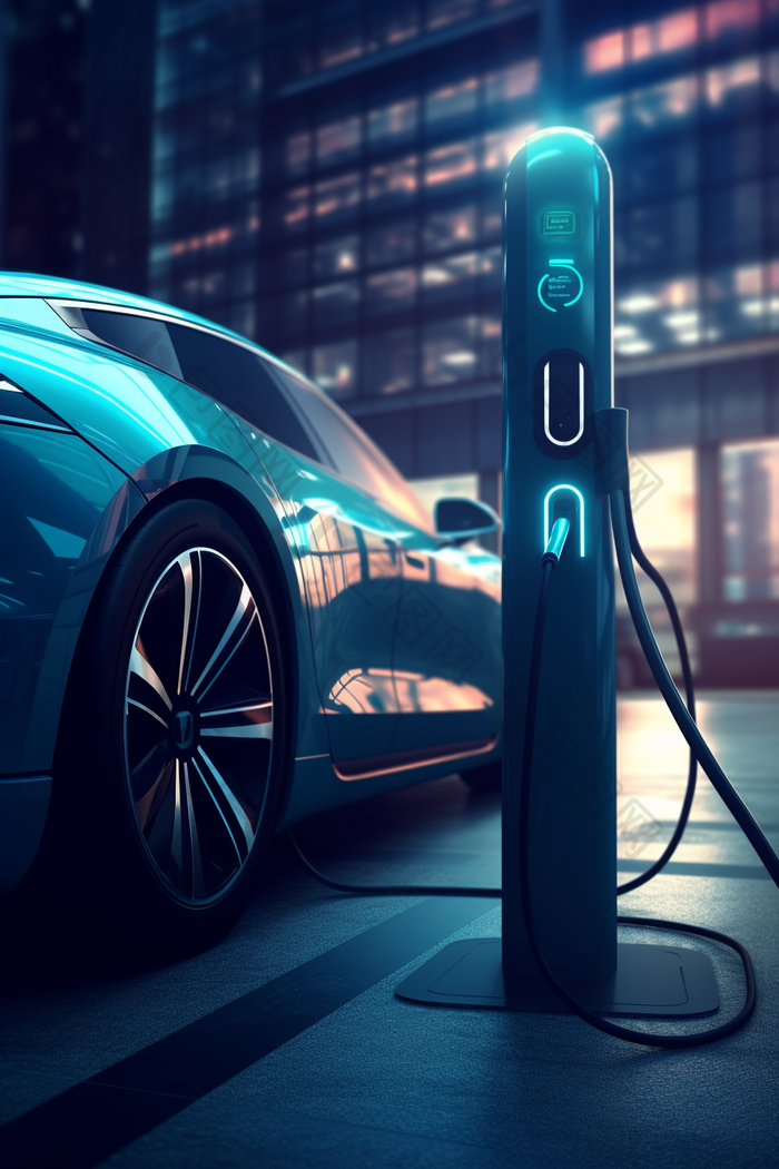 充电中的新能源汽车驾驶室外