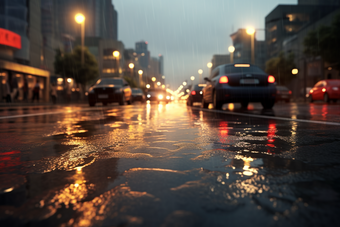 下雨朦胧的车行街道行驶街景