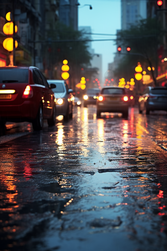 下雨朦胧的<strong>车行</strong>街道汽车商业摄影