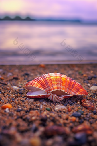 沙滩上的贝壳海面浪花