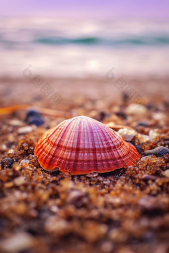 沙滩上的贝壳海面海浪