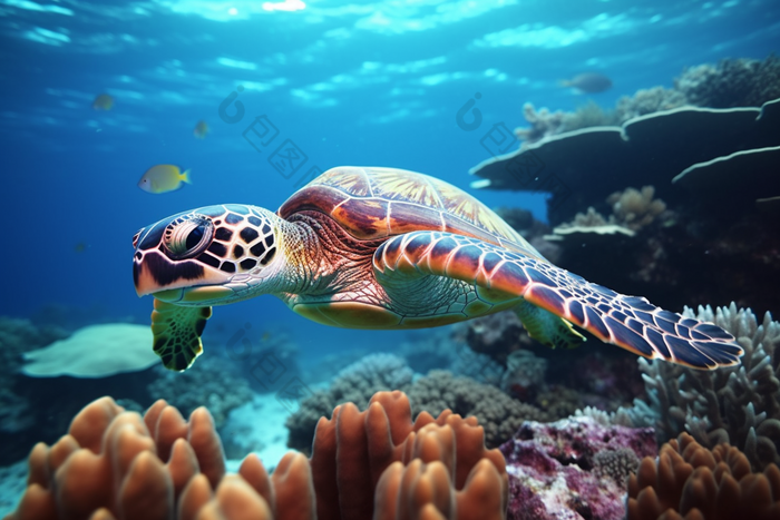 海洋中的海龟水下世界保护