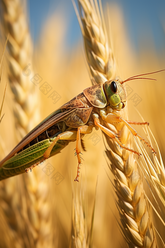 稻子上的蝗虫摄影图