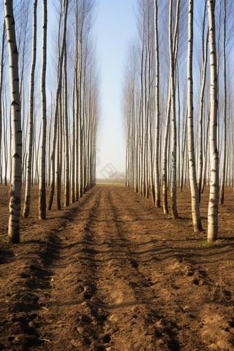 绿色农业干荒地种植杨树摄影图