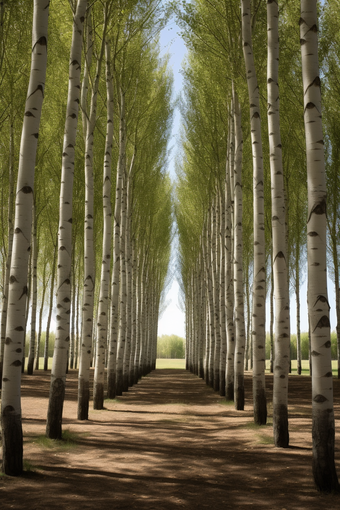 绿色荒地种植杨树摄影图