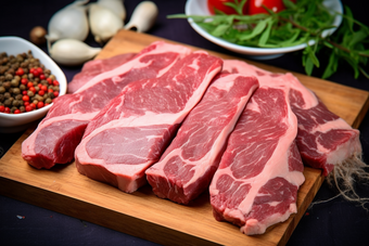 肉类市场切猪肉卖猪肉加工摄影图
