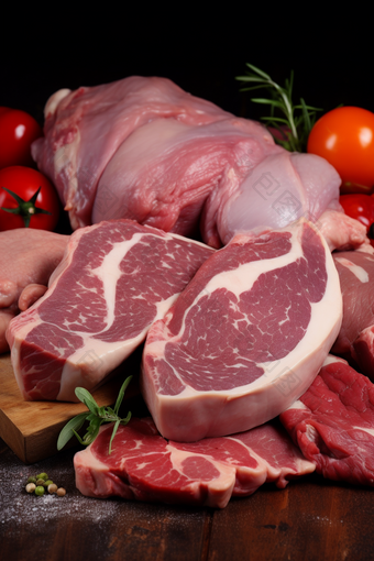 餐饮超市菜场采购肉类市场切猪肉卖猪肉加工摄影图
