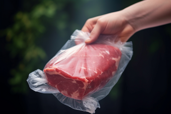 餐饮市场猪肉真空包装猪肉加工摄影图