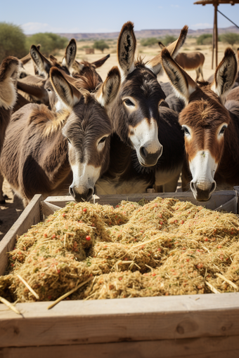 厩舍德州驴驴群饲养摄影图