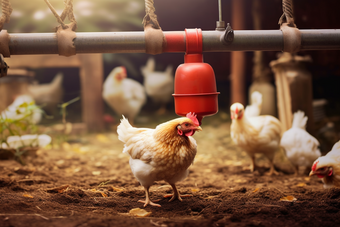 优质小鸡在农场觅食摄影图