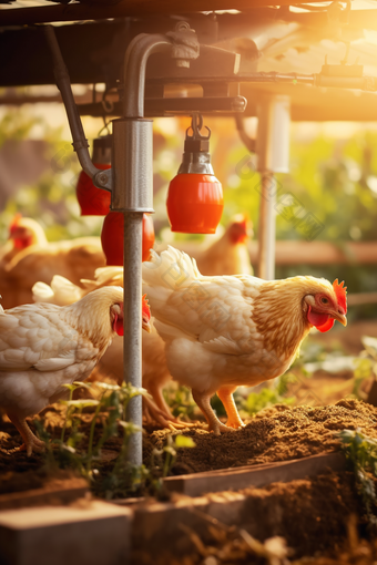 培育优质小鸡在农场觅食摄影图